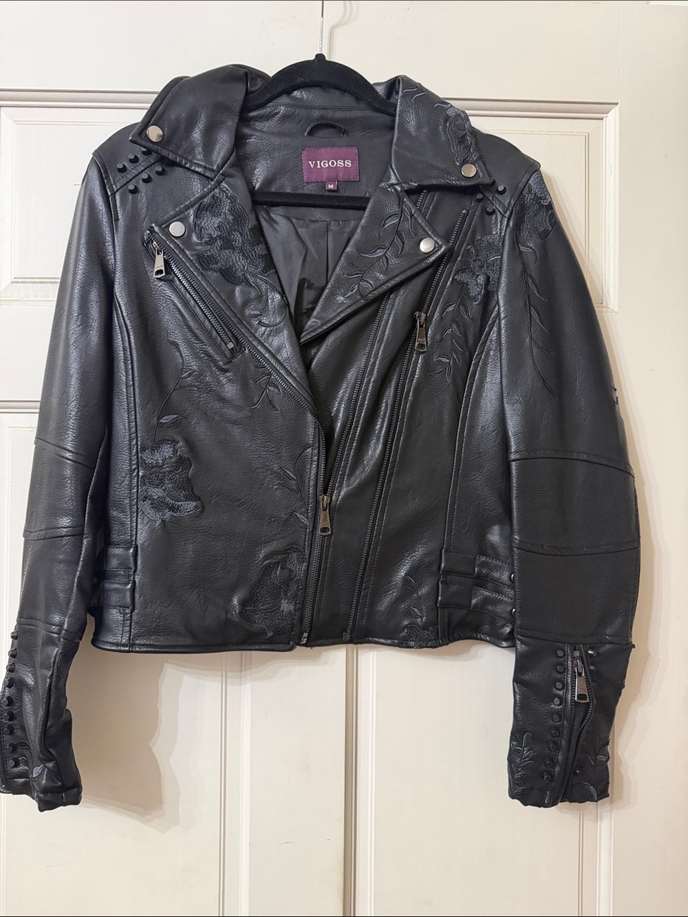 Vigoss Black Faux Leather Embossed Moto Jacket